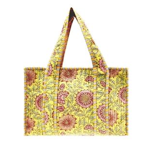 Floral Yellow Cotton Handmade Tote Bag